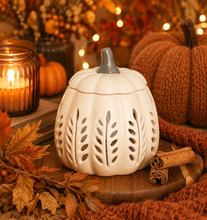 Load image into Gallery viewer, Cream Leaf Cut Out Pumpkin Burner

