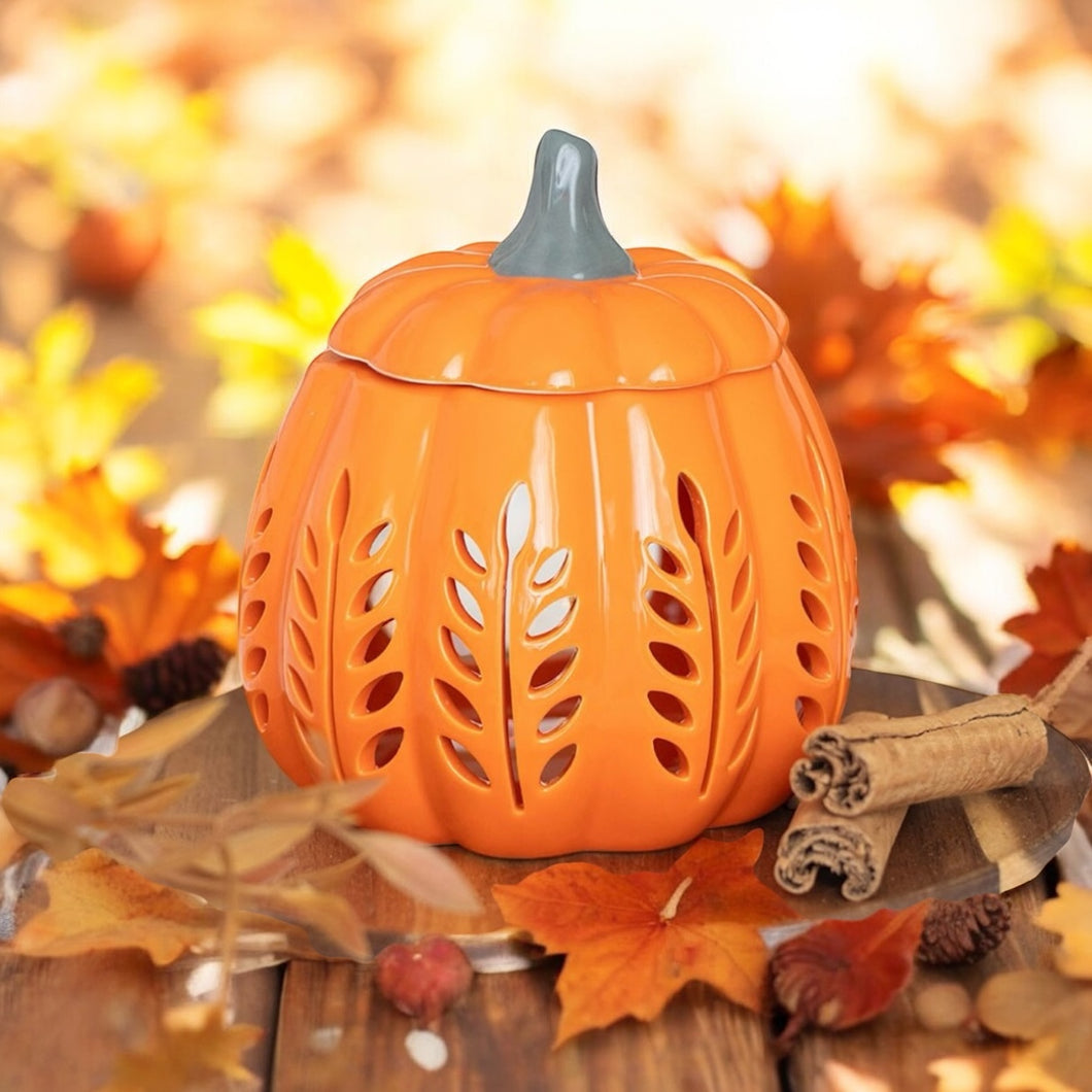 Orange Leaf Cut Out Pumpkin Burner